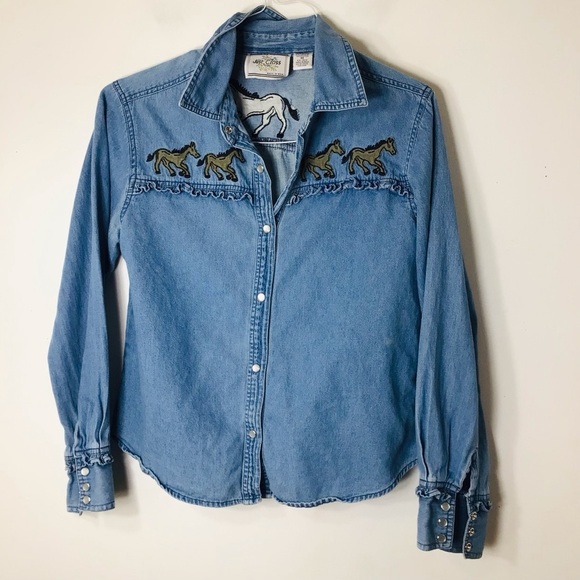 Just Class vintage button up horses India women medium blue cotton - Picture 10 of 10